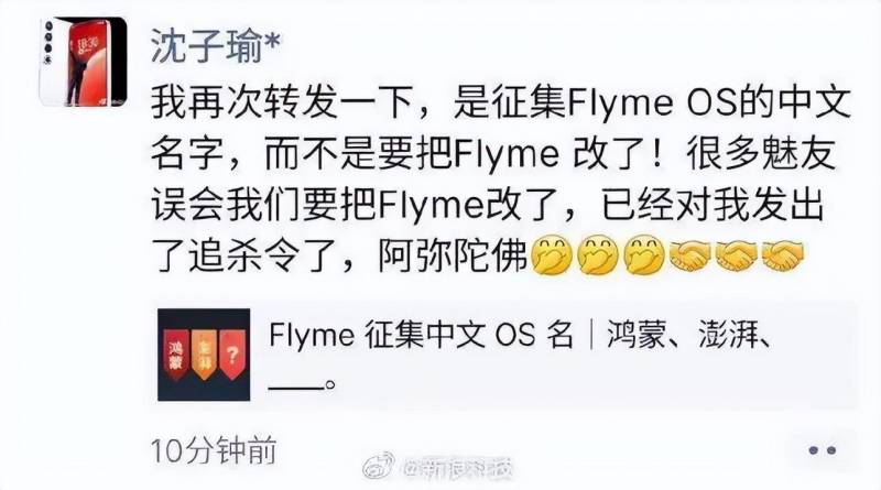 FlymeOS的微博，网友创意无限，中文名征集大比拼！