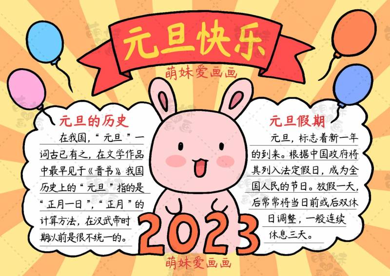 元旦联欢会手抄报，2023兔年精选内容与美观设计