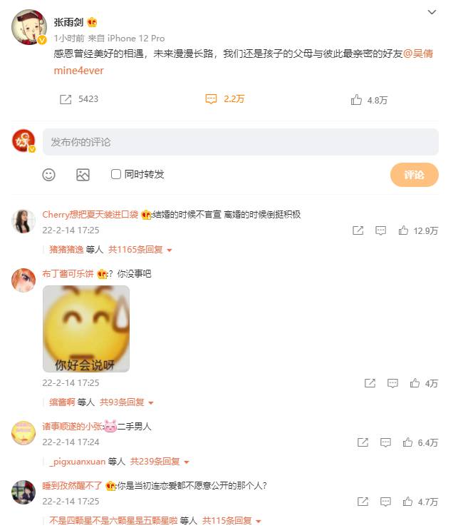 张雨剑微博官宣离婚，提及吴倩遭网友恶评