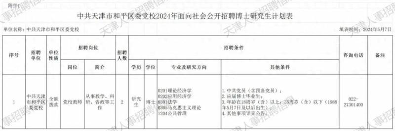 天津市和平区政务网，2024年招聘教师，事业编制，公告详情