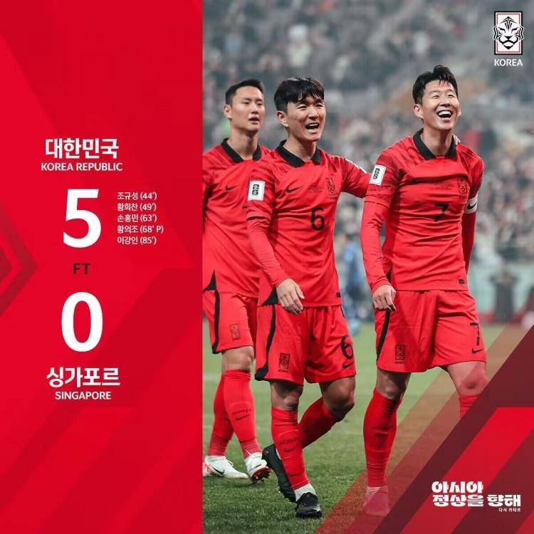 近五年来最精彩的中韩对决，世预赛-韩国5-0新加坡 后孙兴慜领衔再战中