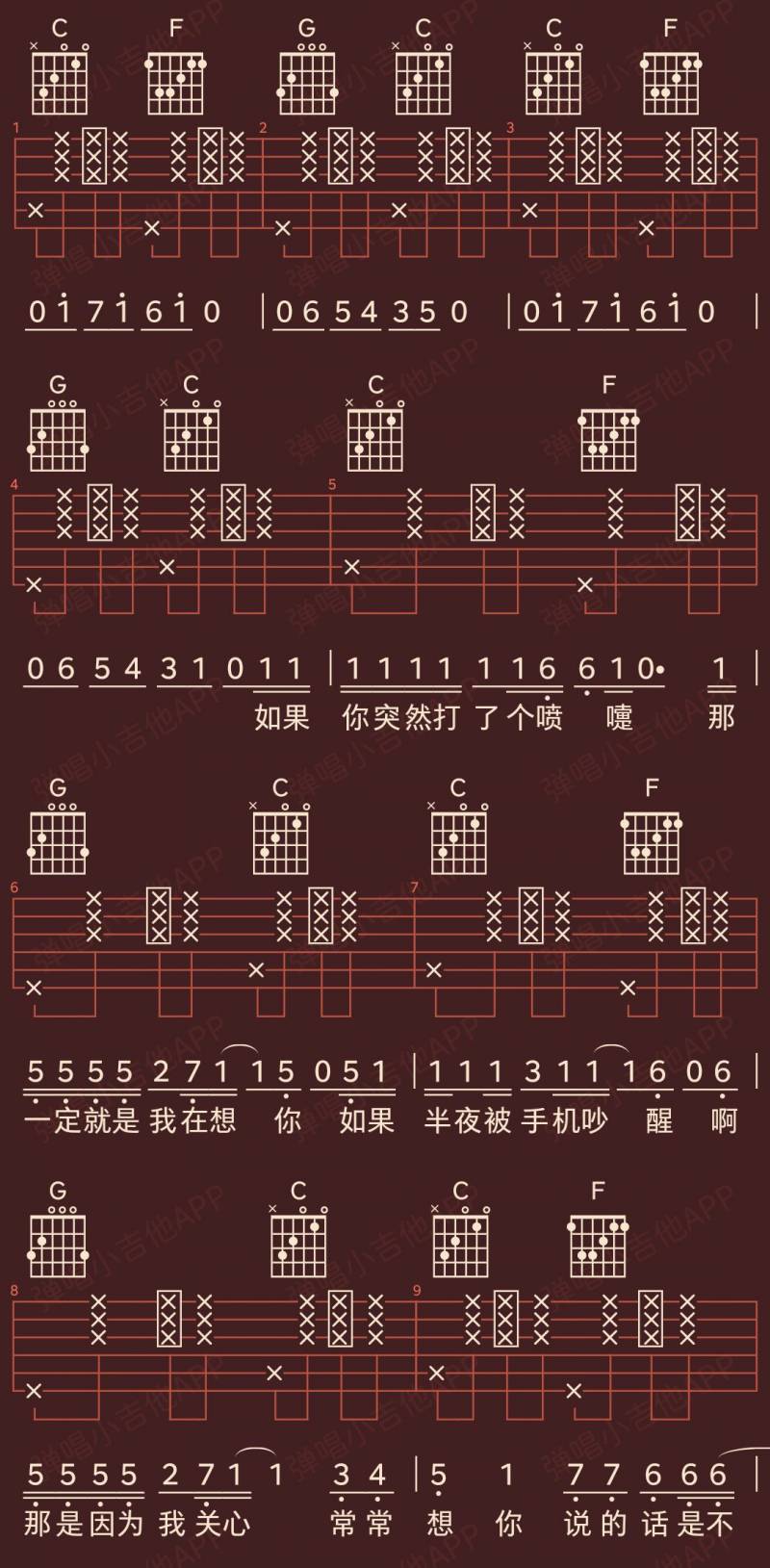 好谱分享，我爱你中国吉他谱图片 C调手机吉他谱