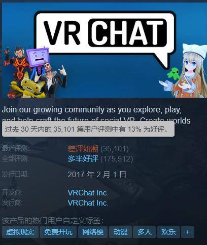 VR玩家一号的微博，“差评VRChat，却带来了美好一天”