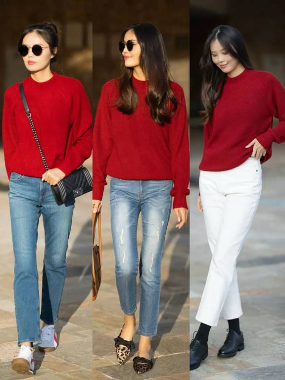 年末毛衣分享，建议中年女性备上一件红毛衣，聚餐或走亲访友气质还显白