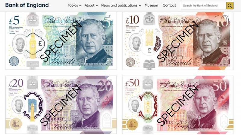 英国央行英格兰银行发布首批查尔斯三世头像纸币